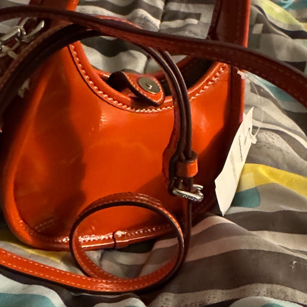 NWT Coach Coachtopia Patent Leather Deep Orange Mini Ergo Bag
